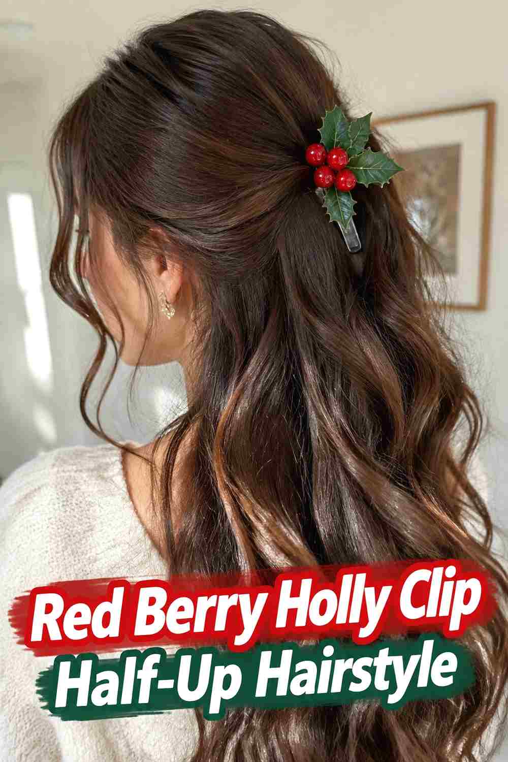 14. Red Berry Holly Clip Half Up Hairstyle