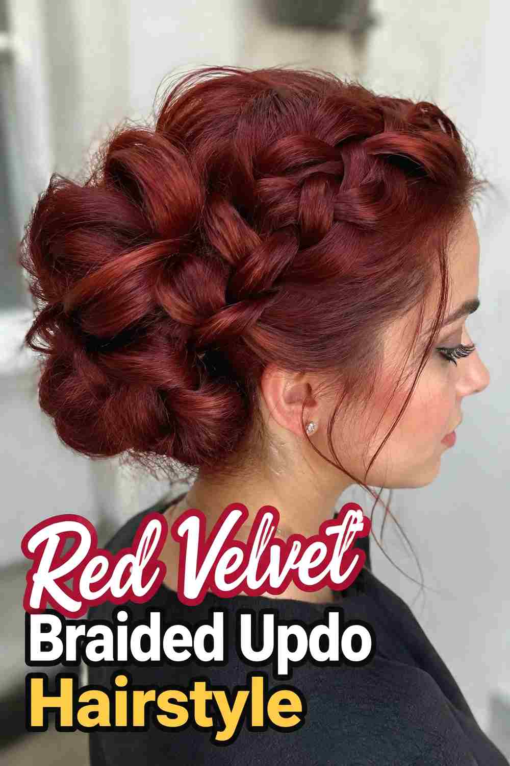 9. Red Velvet Braided Updo Hairstyle