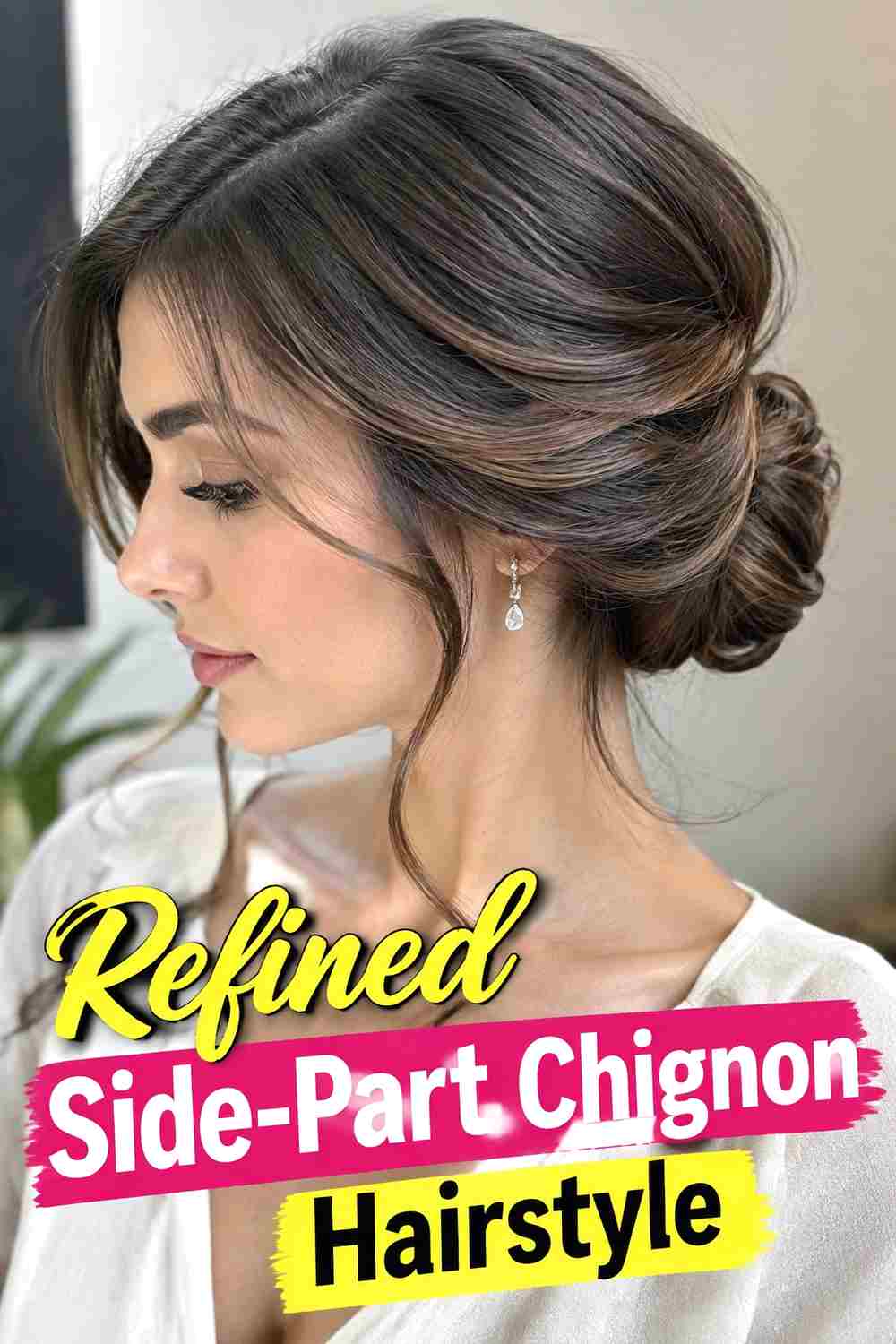 10. Refined Side Part Chignon Hairstyle