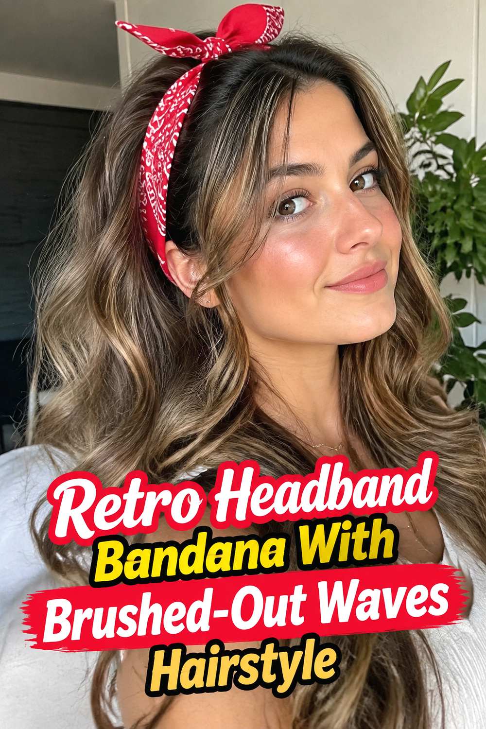 Retro Headband Bandana With Brushed-Out Waves Hairstyle