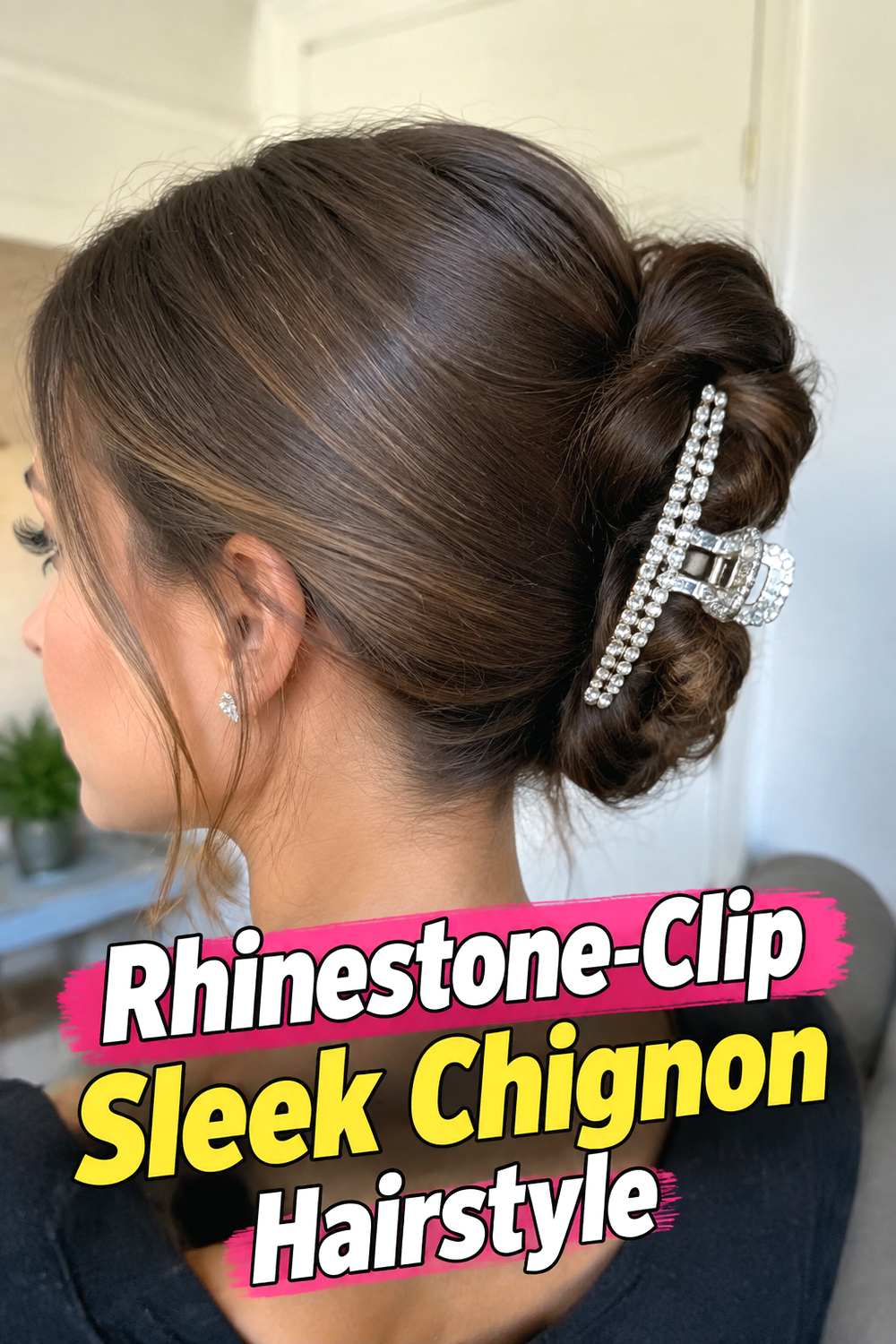 Rhinestone-Clip Sleek Chignon Hairstyle