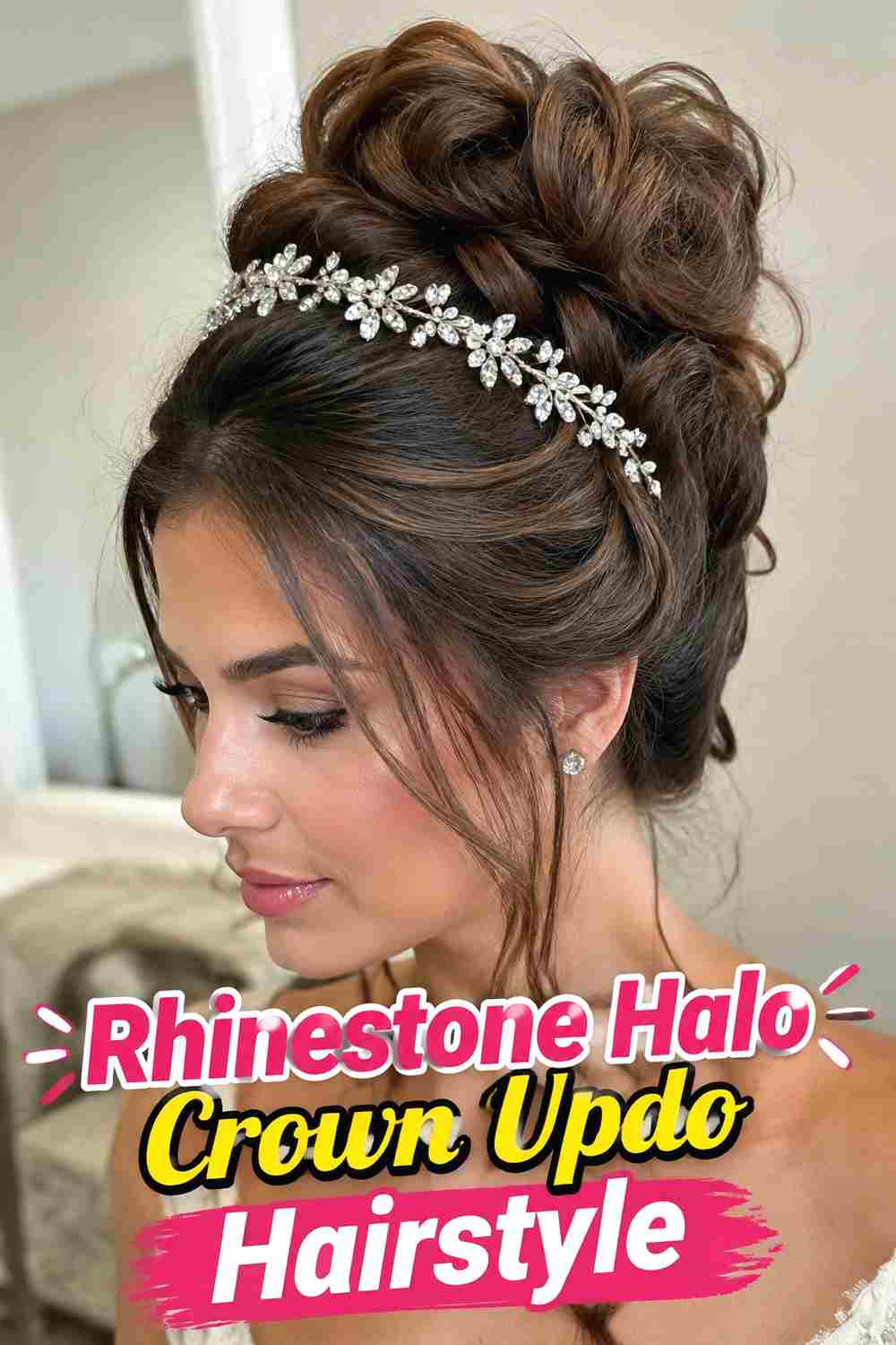 10. Rhinestone Halo Crown Updo Hairstyle