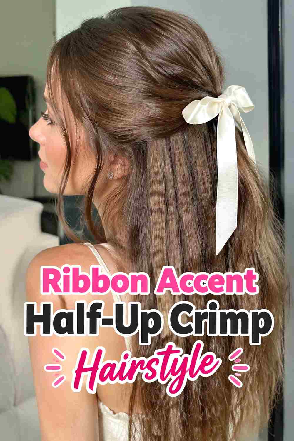 12. Ribbon Accent Half Up Crimp Hairstyle