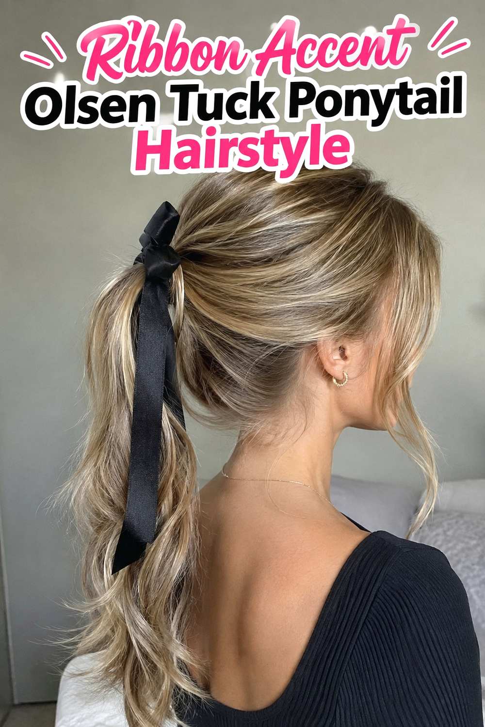 9. Ribbon Accent Olsen Tuck Ponytail Hairstyle