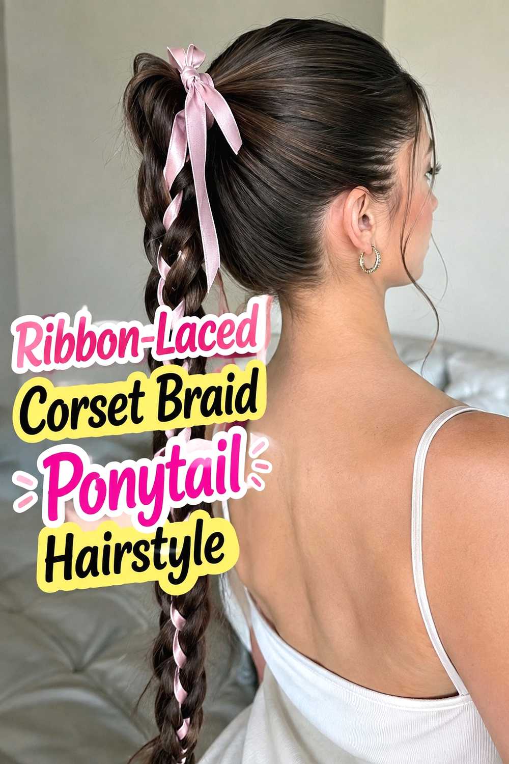 6. Ribbon Laced Corset Braid Ponytail Hairstyle