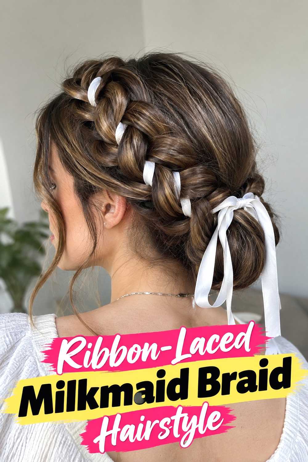 11. Ribbon Laced Milkmaid Braid Hairstyle
