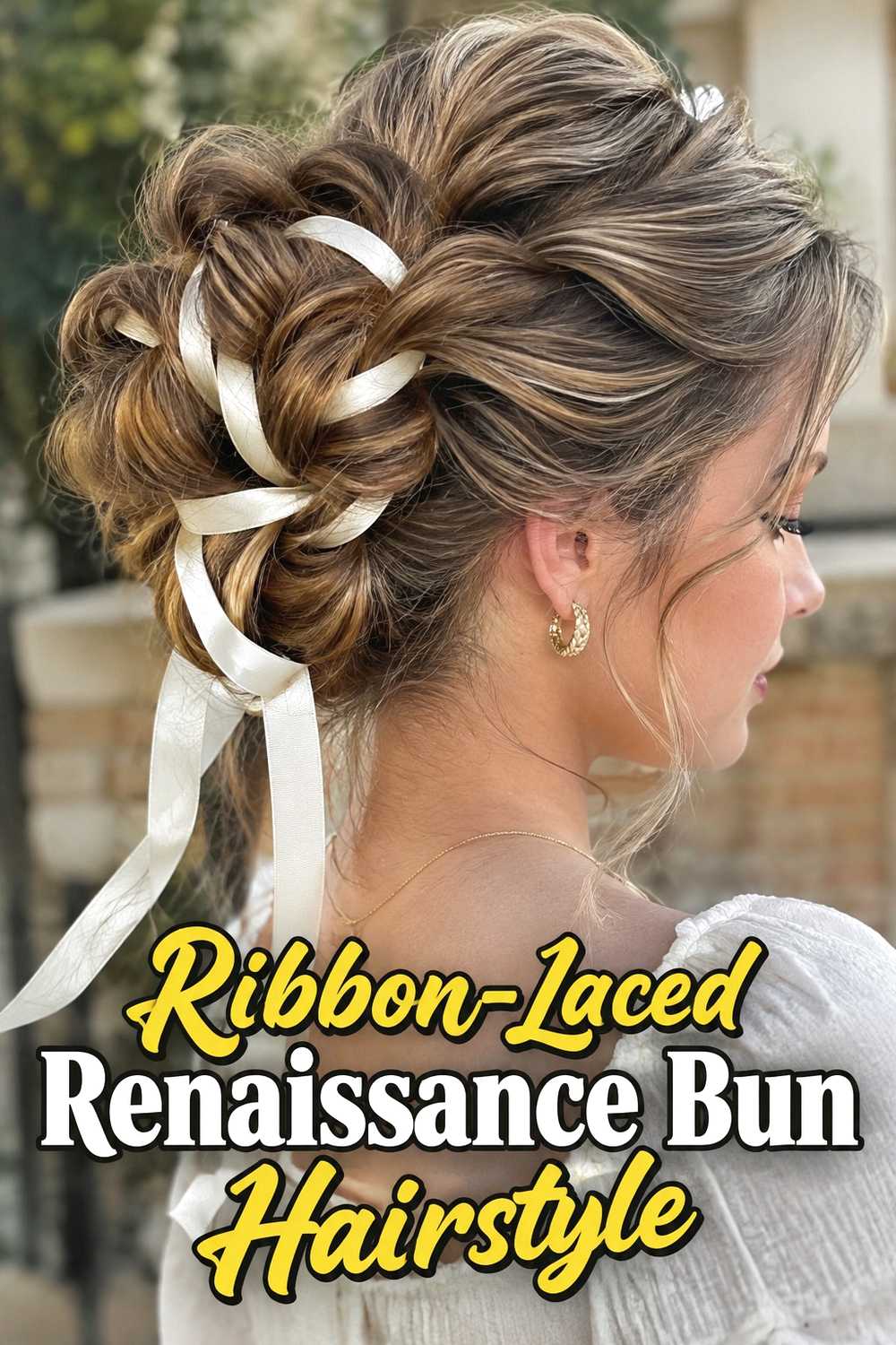 4. Ribbon Laced Renaissance Bun Hairstyle