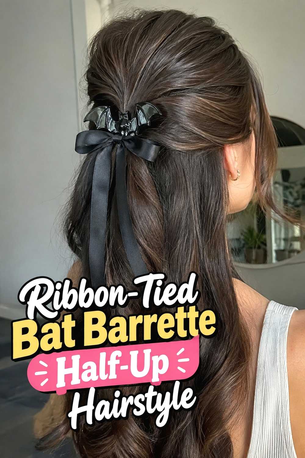 9. Ribbon Tied Bat Barrette Half Up Hairstyle