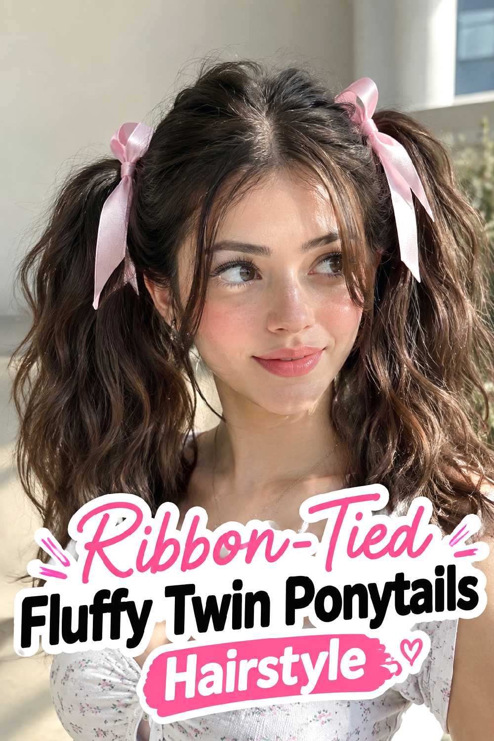 Ribbon-Tied Fluffy Twin Ponytails Hairstyle