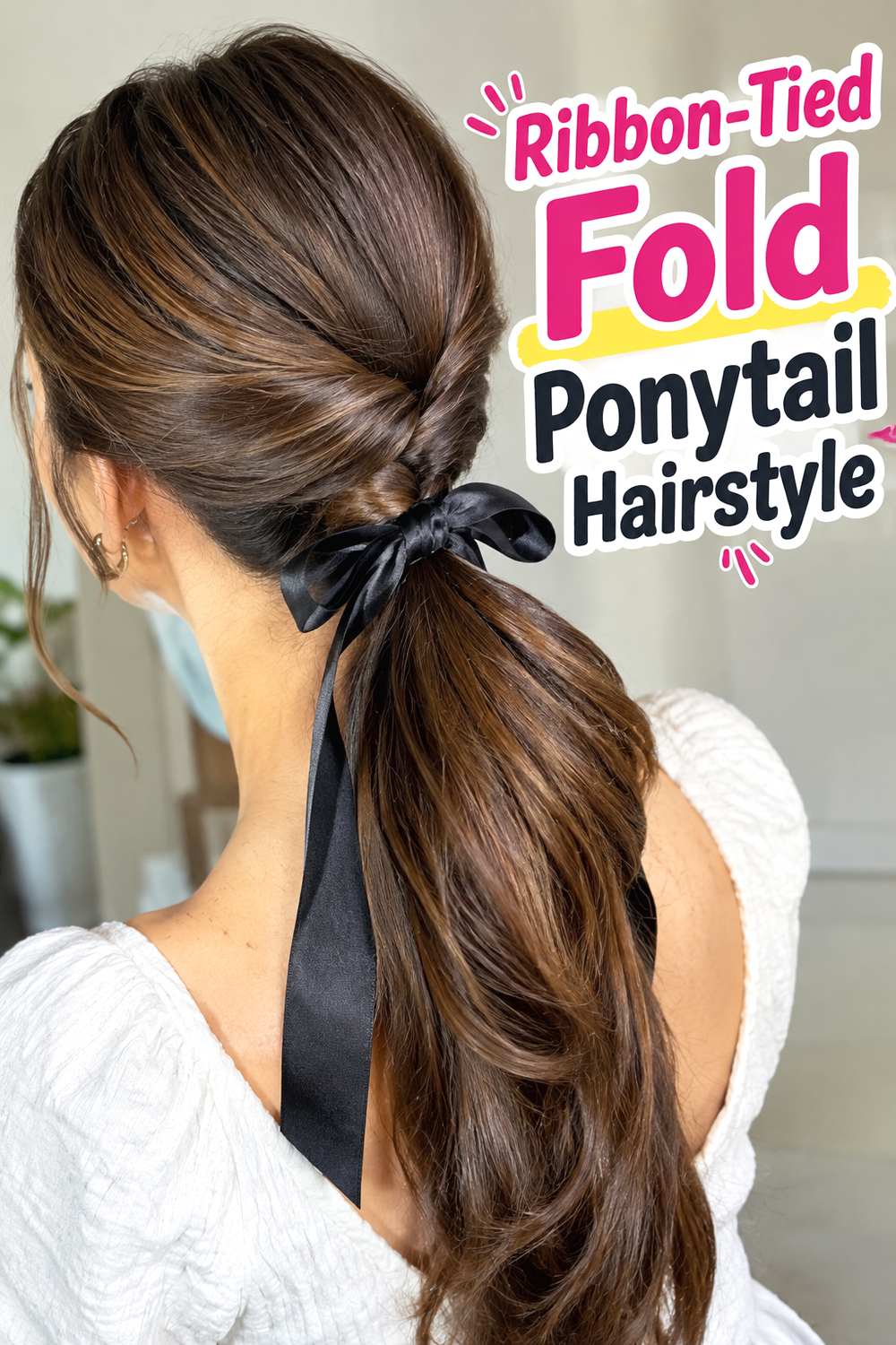 Ribbon-Tied Fold Ponytail Hairstyle