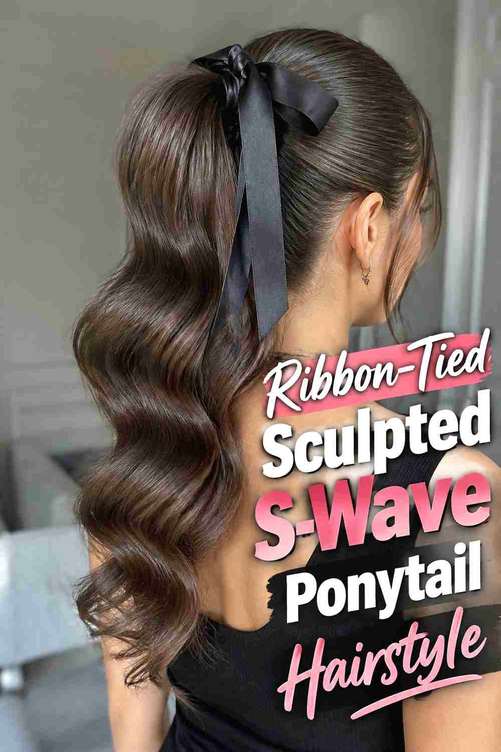 16. Ribbon Tied Sculpted S Wave Ponytail Hairstyle