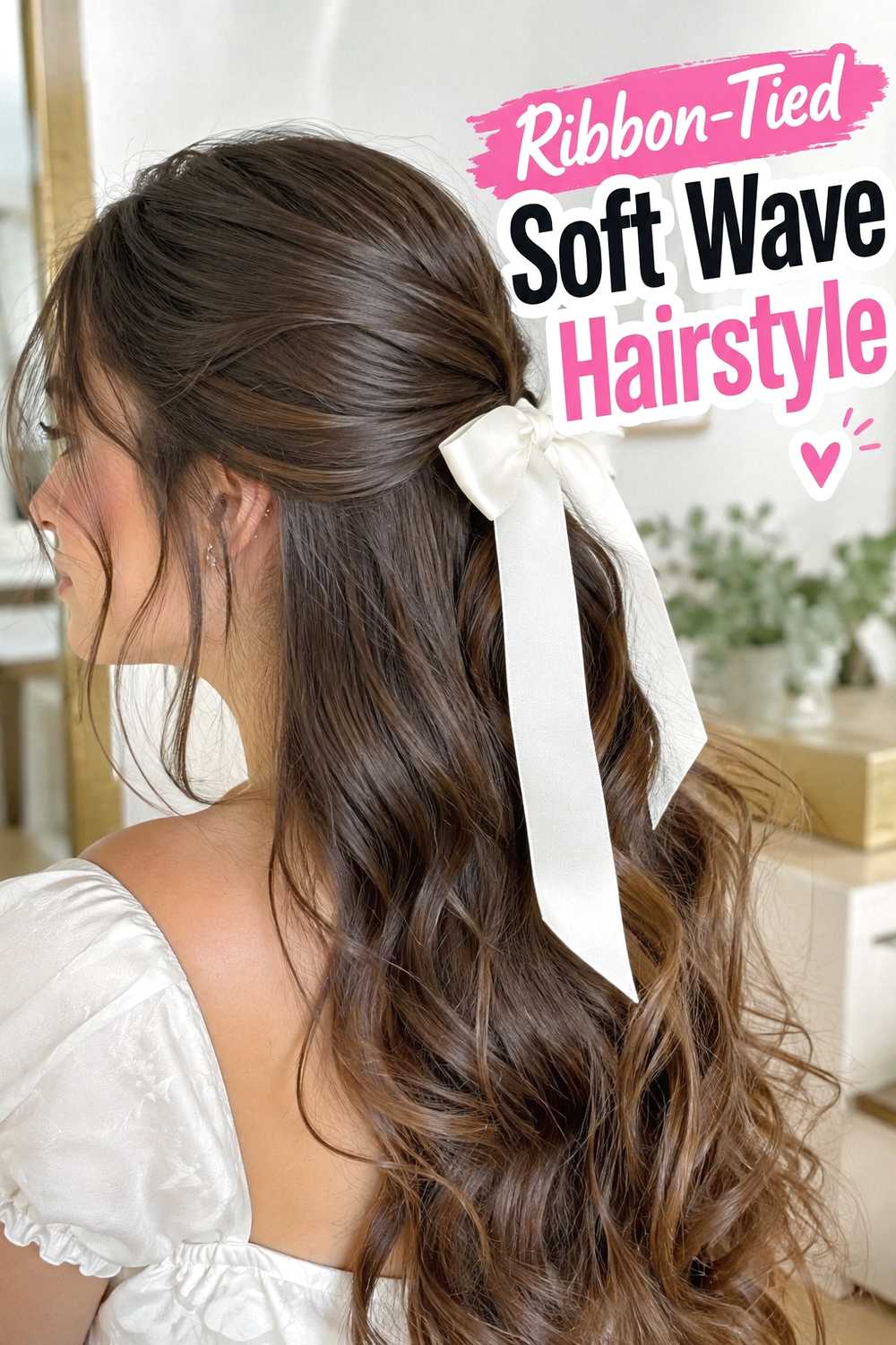 13. Ribbon Tied Soft Wave Hairstyle