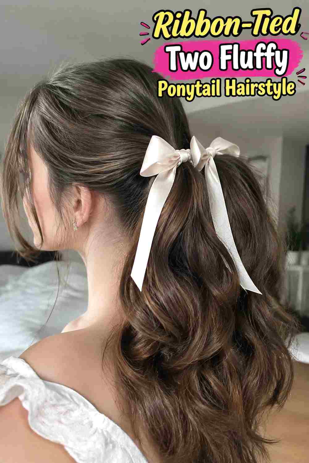 15. Ribbon Tied Two Fluffy Ponytail Hairstyle