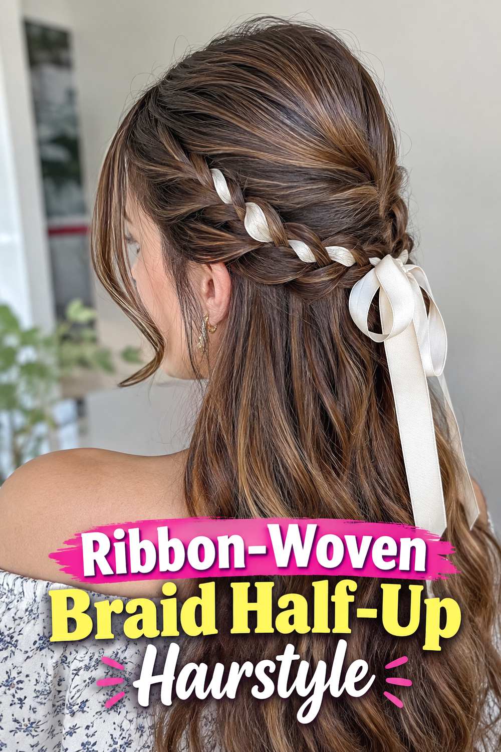 Ribbon-Woven Braid Half-Up Hairstyle