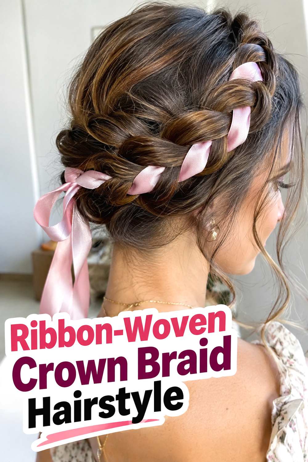 Ribbon-Woven Crown Braid Hairstyle