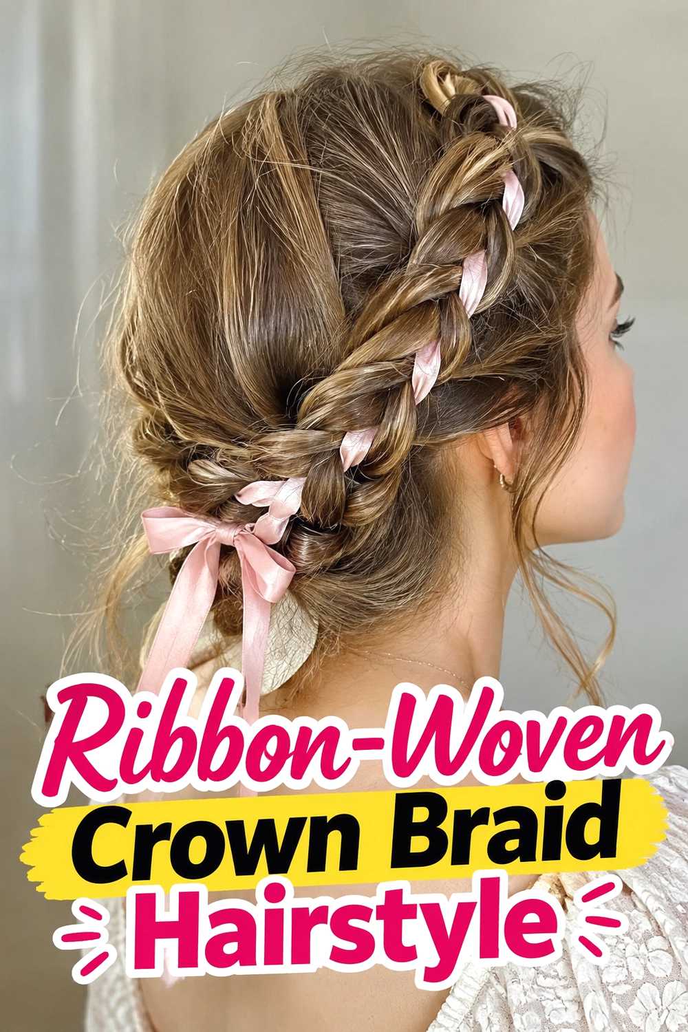 5. Ribbon Woven Crown Braid Hairstyle