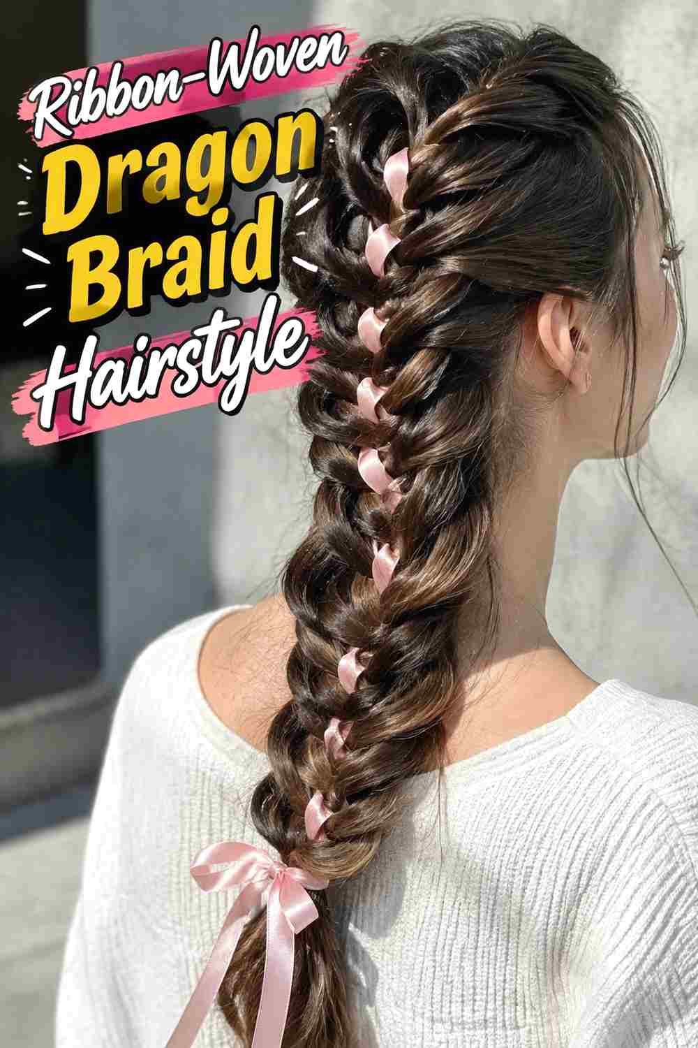 14. Ribbon Woven Dragon Braid Hairstyle
