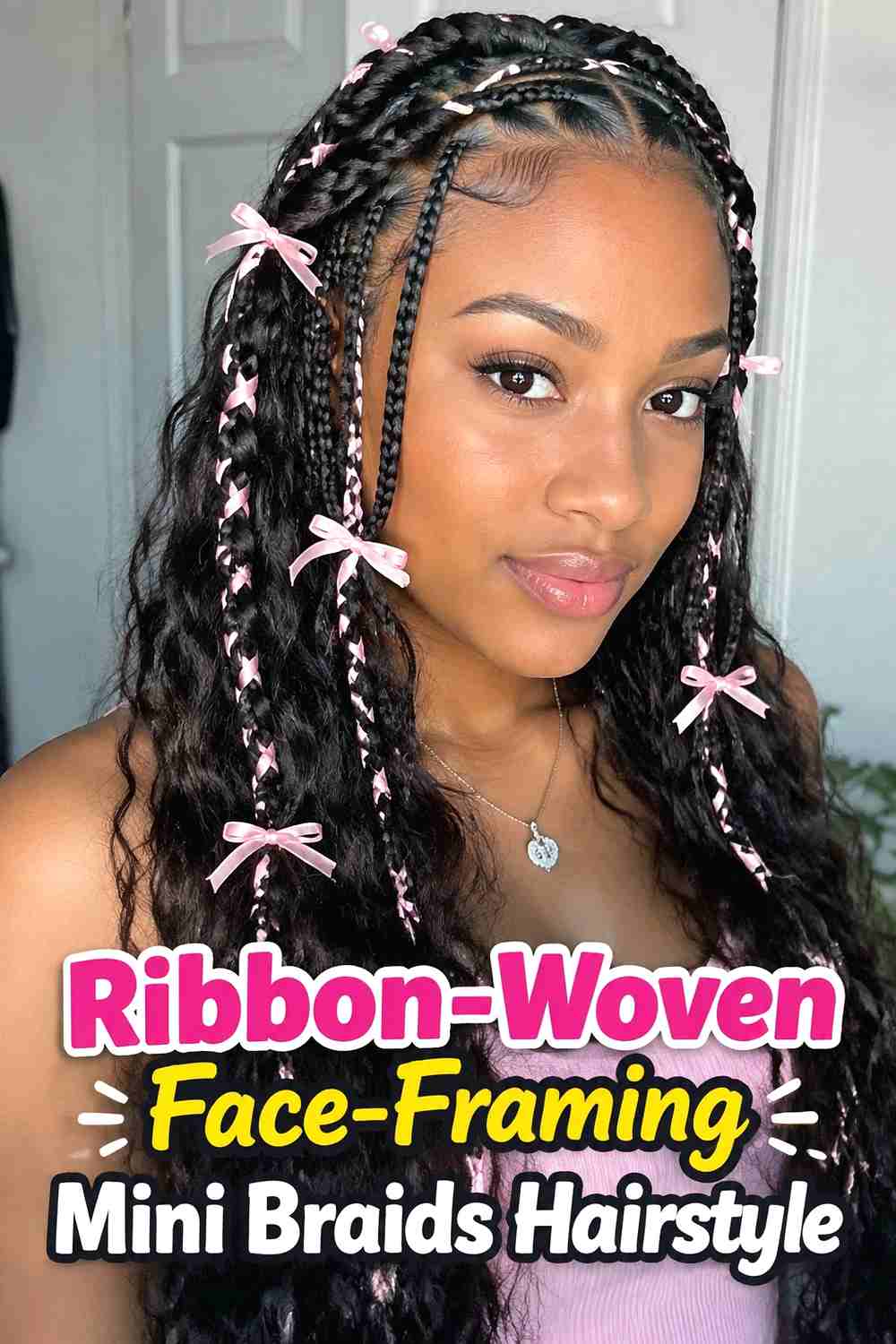 8. Ribbon Woven Face Framing Mini Braids Hairstyle