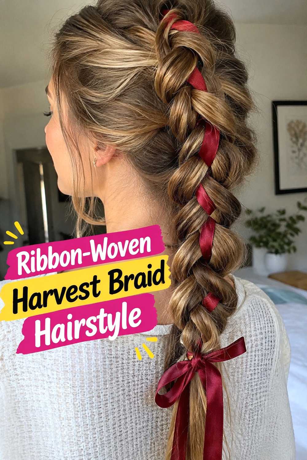 5. Ribbon Woven Harvest Braid Hairstyle