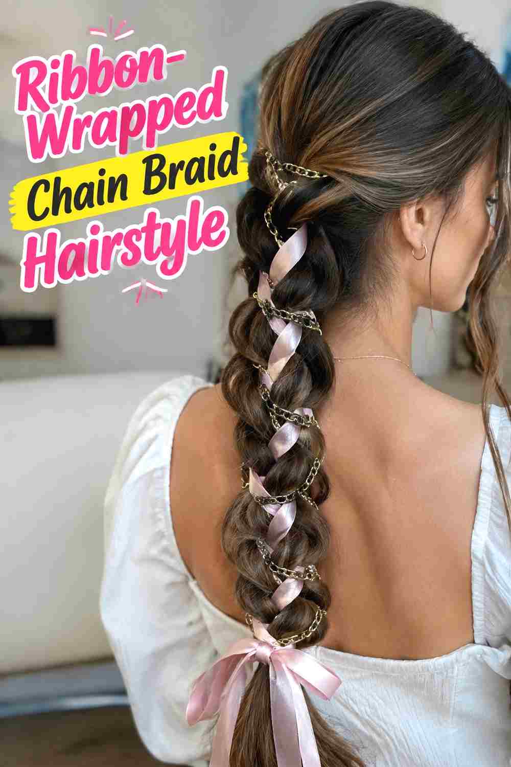 11. Ribbon Wrapped Chain Braid Hairstyle