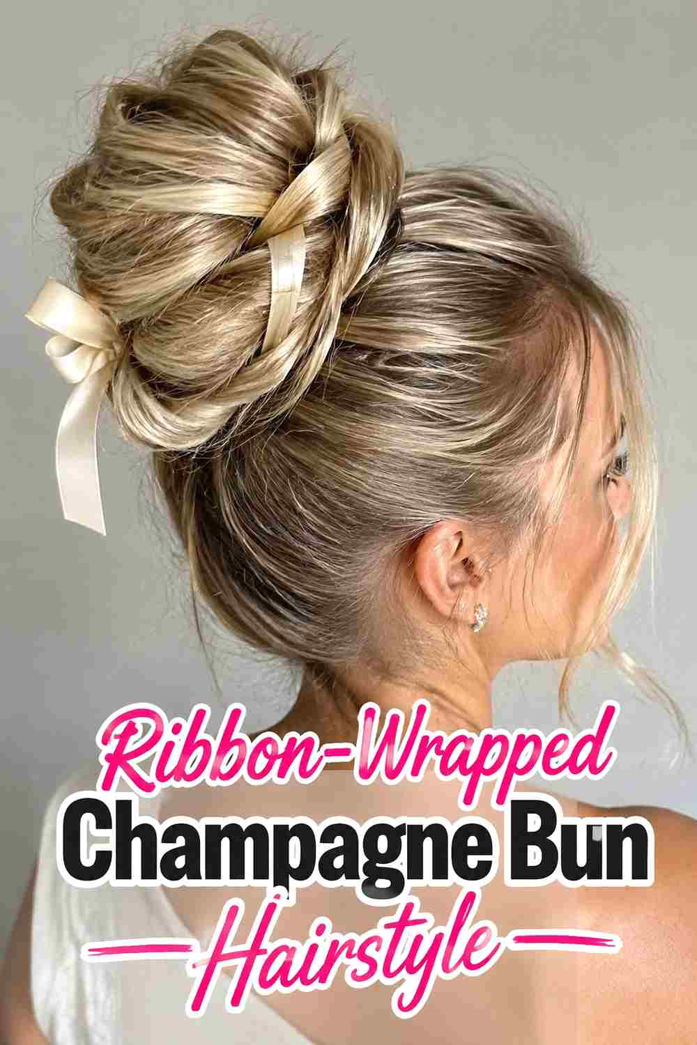 16. Ribbon Wrapped Champagne Bun Hairstyle