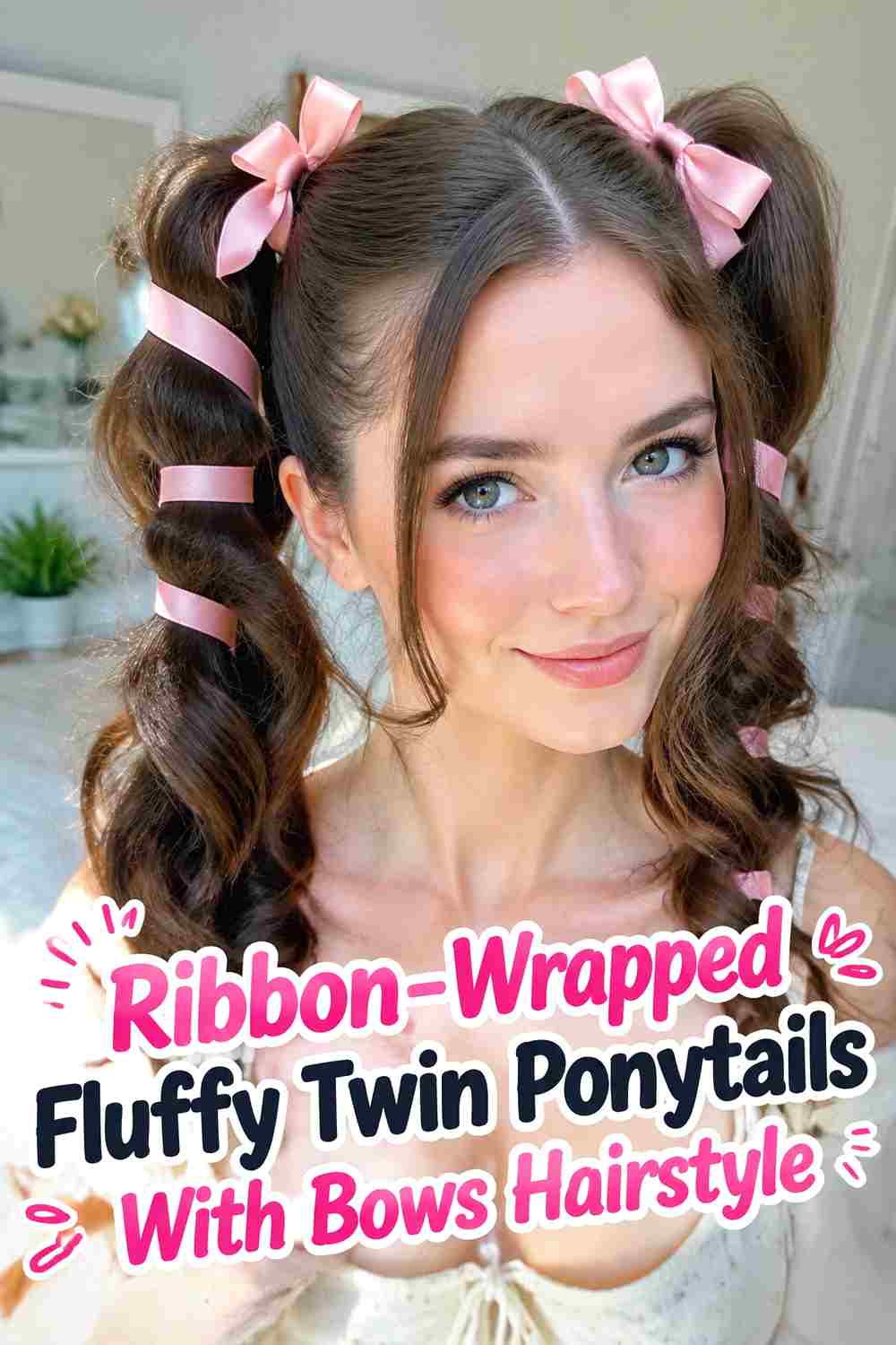 12. Ribbon Wrapped Fluffy Twin Ponytails With Bows Hairstyle