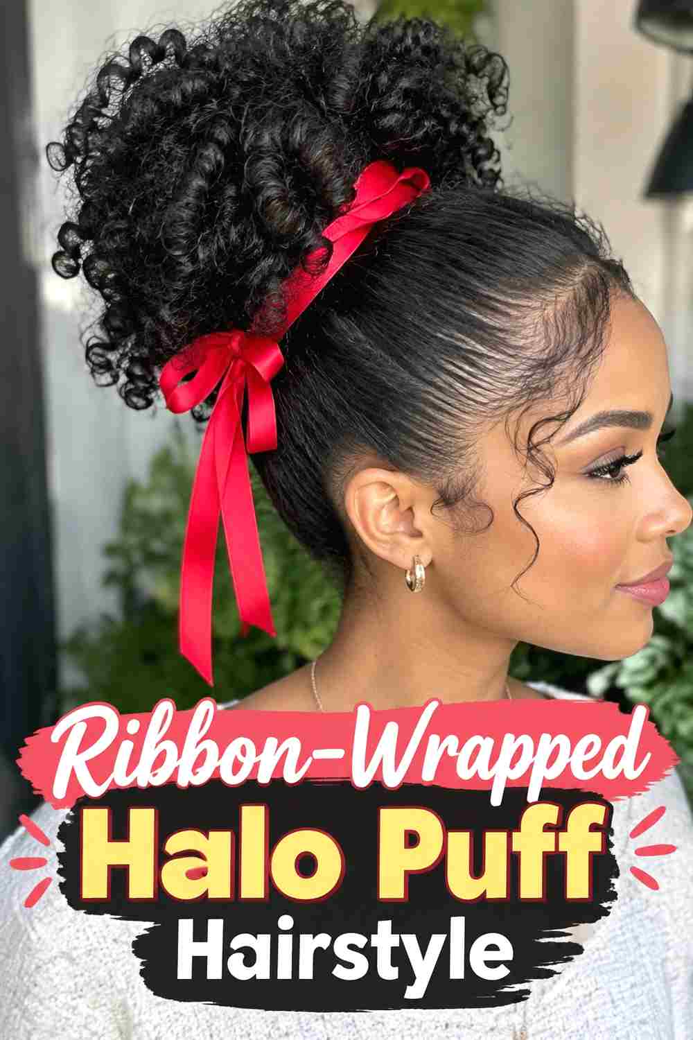 18. Ribbon Wrapped Halo Puff Hairstyle
