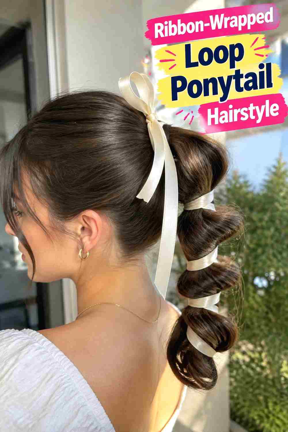 11. Ribbon Wrapped Loop Ponytail Hairstyle