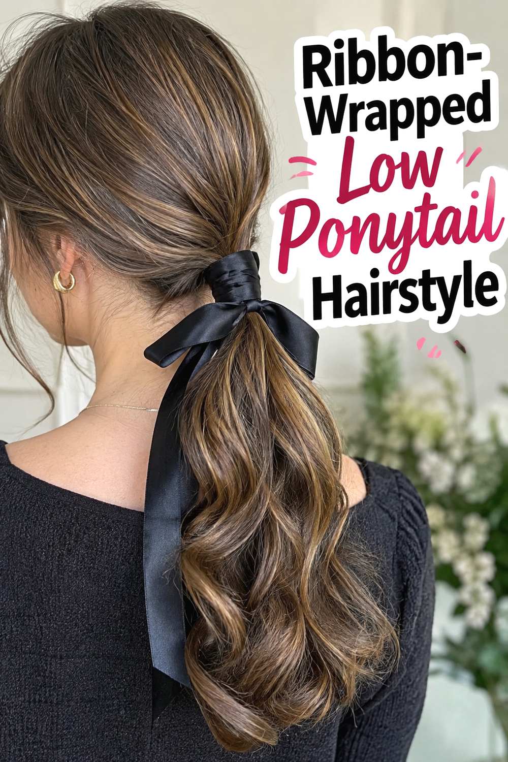 Ribbon-Wrapped Low Ponytail Hairstyle