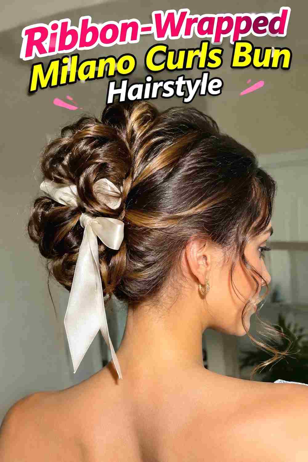 12. Ribbon Wrapped Milano Curls Bun Hairstyle
