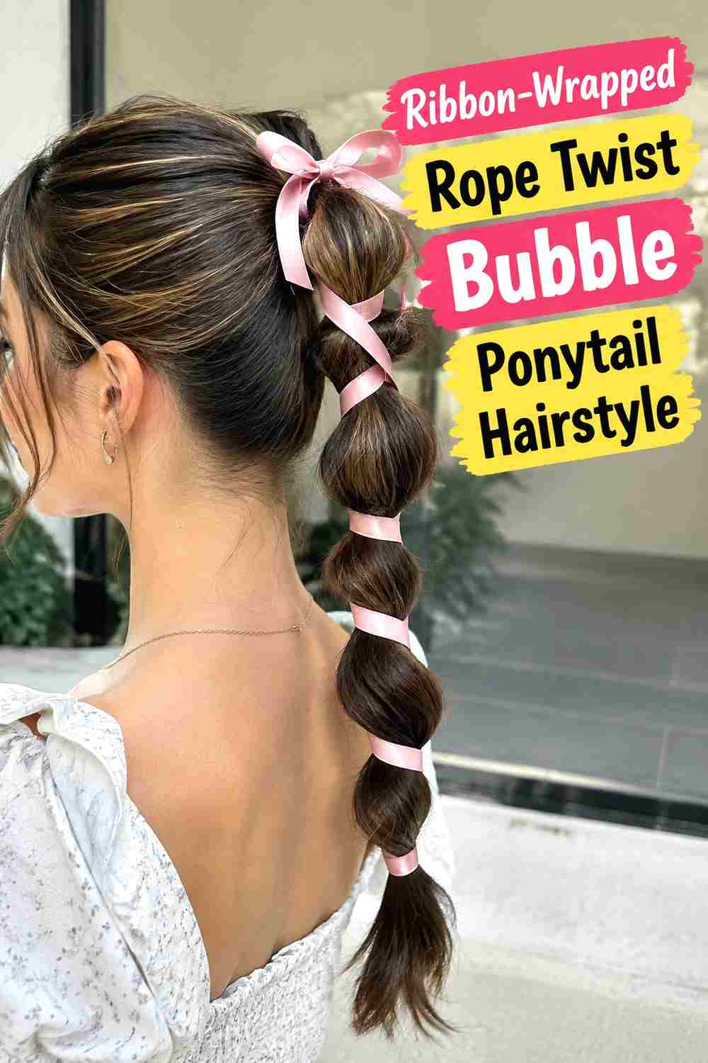 11. Ribbon Wrapped Rope Twist Bubble Ponytail Hairstyle