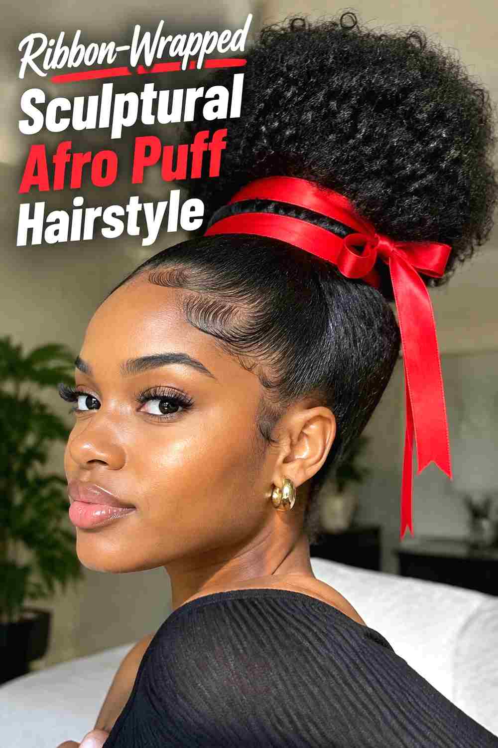 17. Ribbon Wrapped Sculptural Afro Puff Hairstyle
