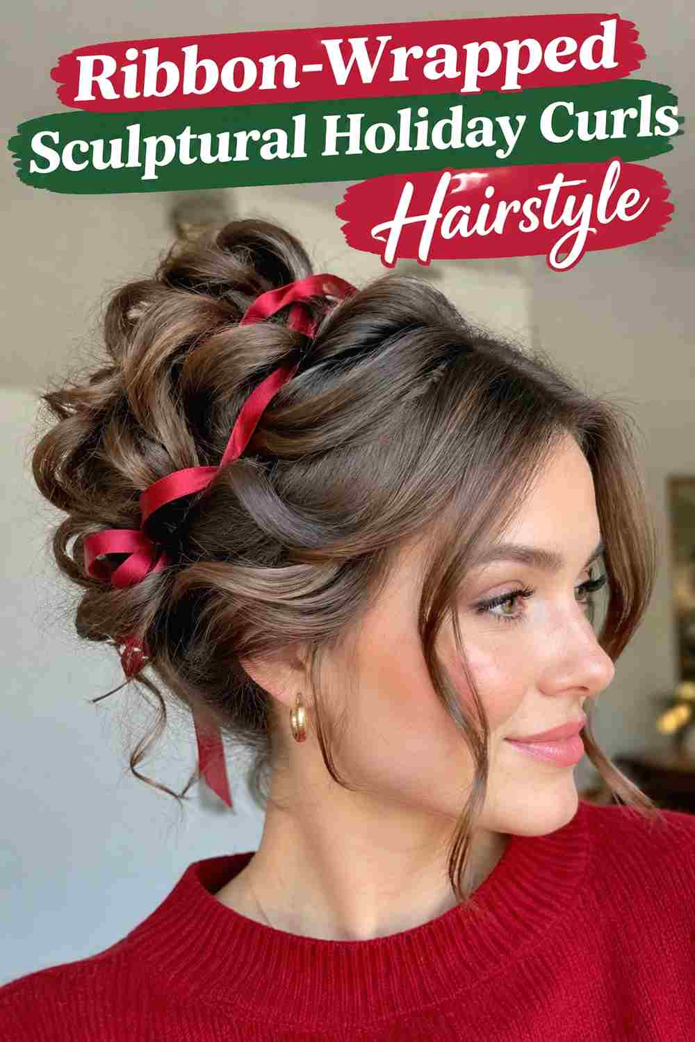 9. Ribbon Wrapped Sculptural Holiday Curls Hairstyle