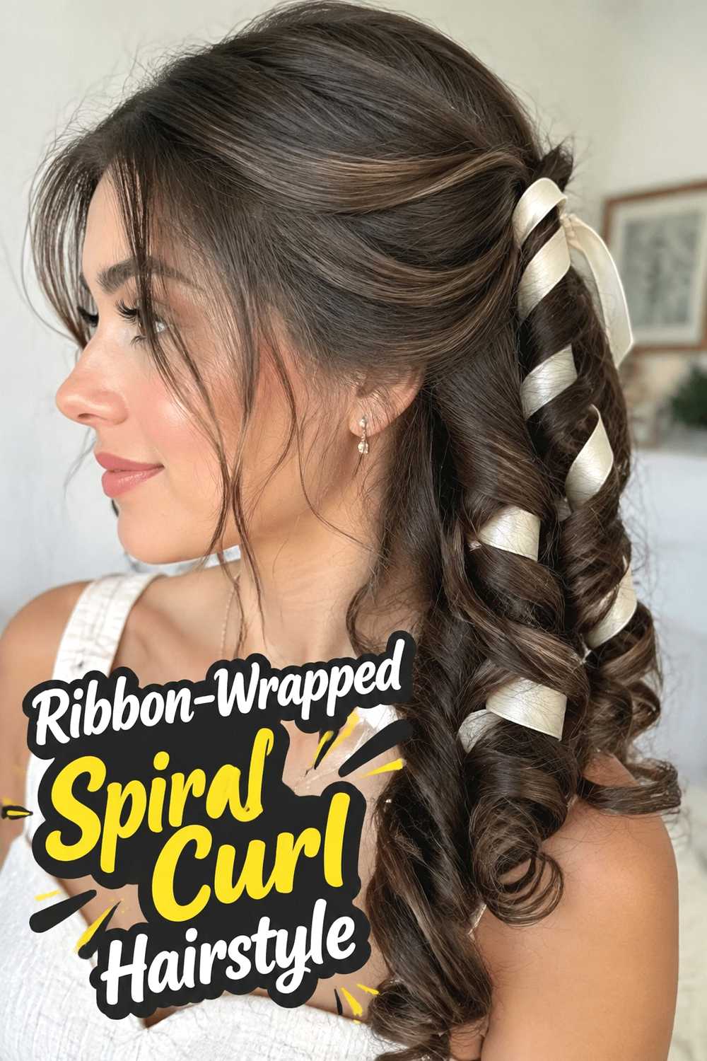 7. Ribbon Wrapped Spiral Curl Hairstyle
