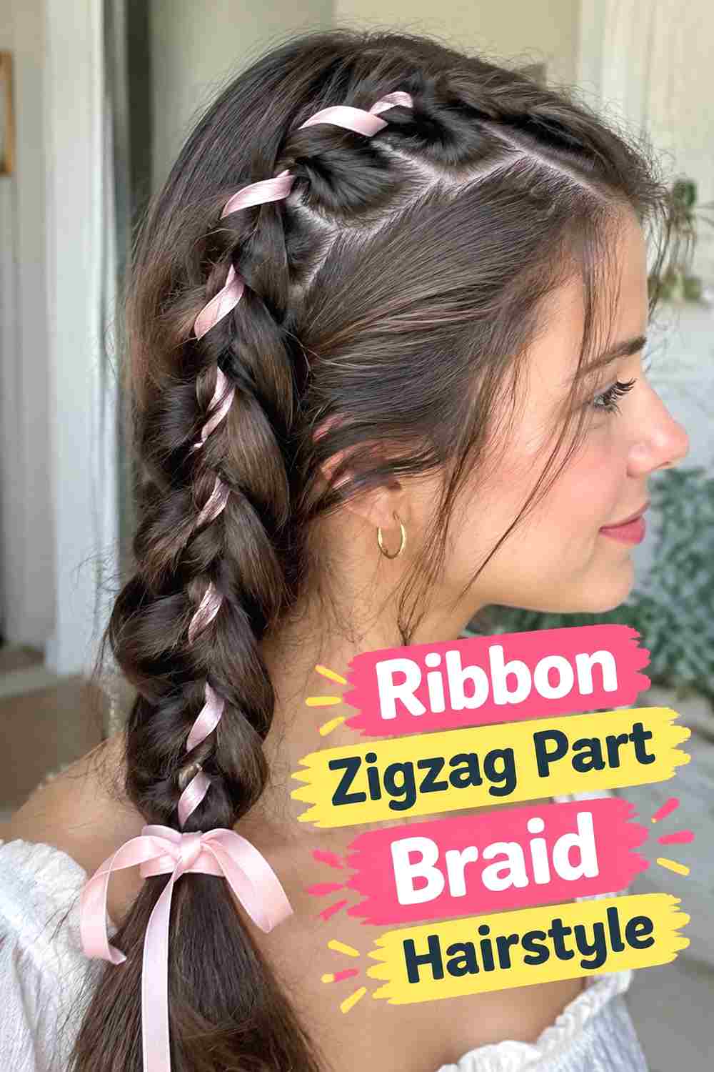 17. Ribbon Zigzag Part Braid Hairstyle