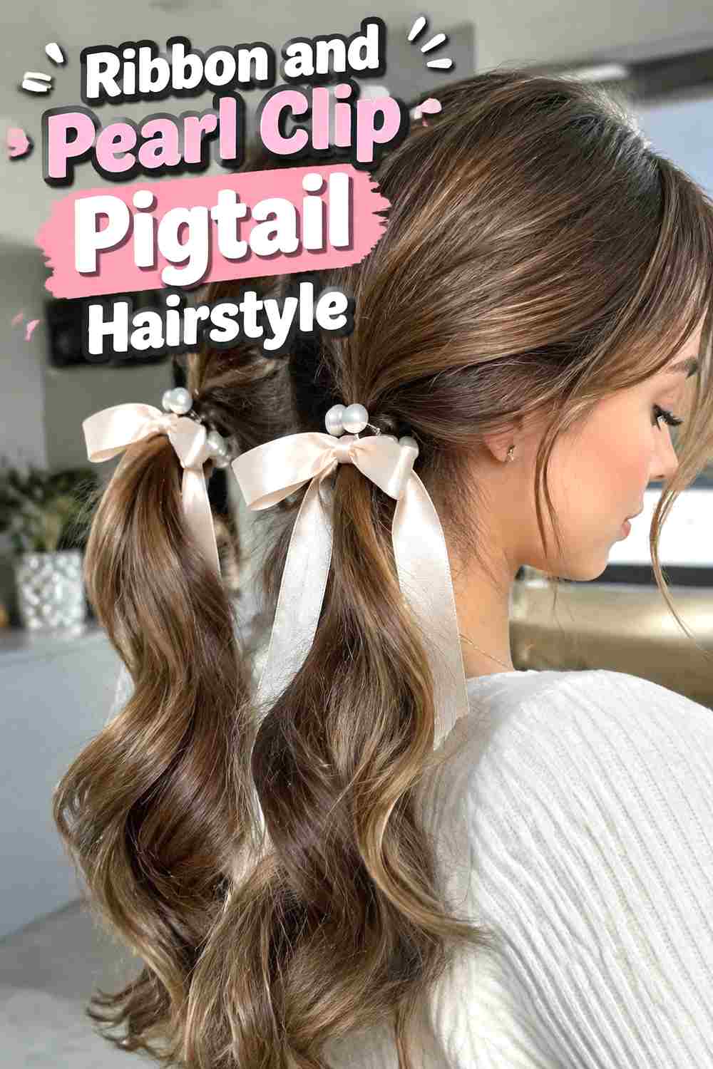 12. Ribbon And Pearl Clip Pigtail Hairstyle