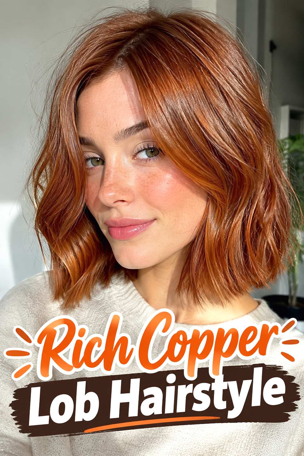 Rich Copper Lob Hairstyle