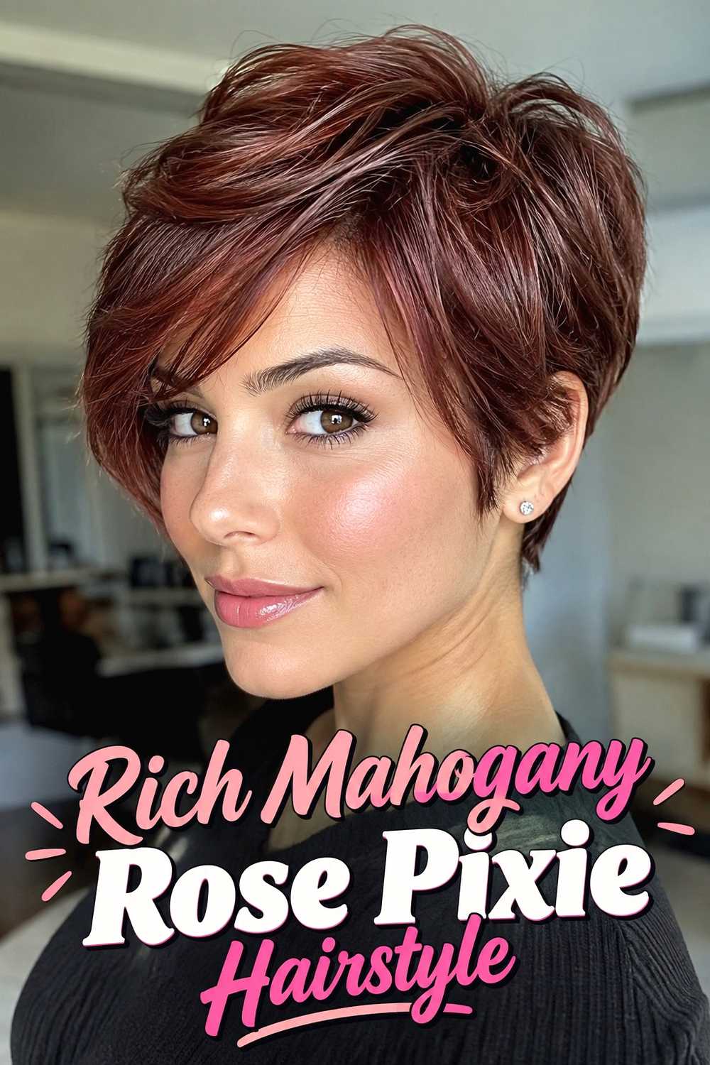 12. Rich Mahogany Rose Pixie Hairstyle