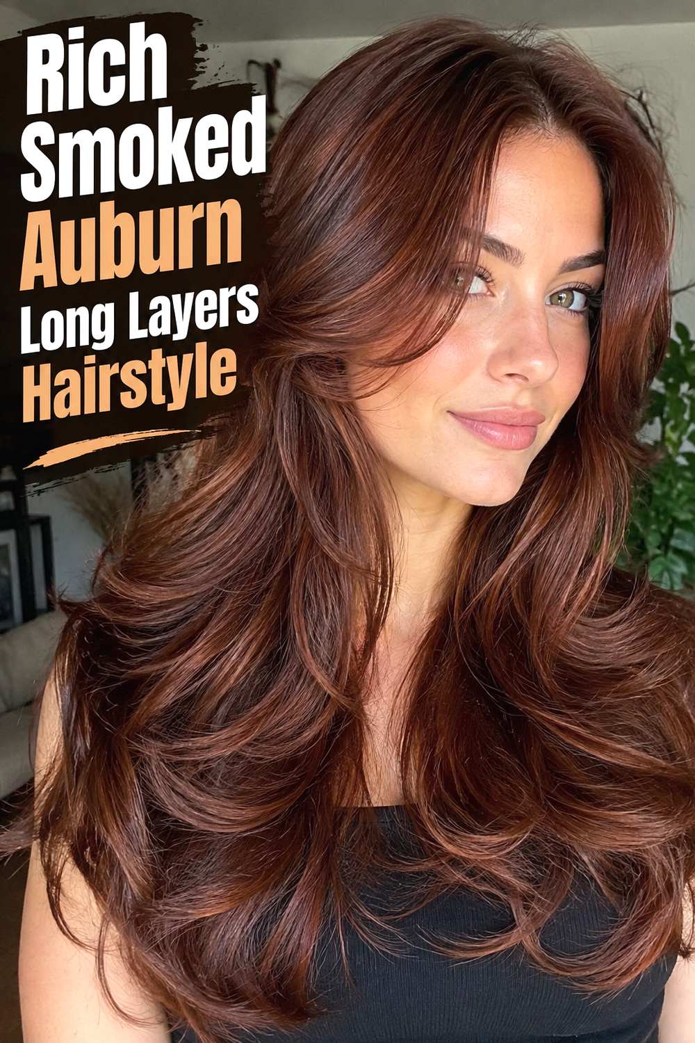 Rich Smoked Auburn Long Layers Hairstyle