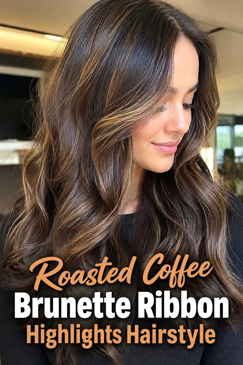 10. Roasted Coffee Brunette Ribbon Highlights Hairstyle