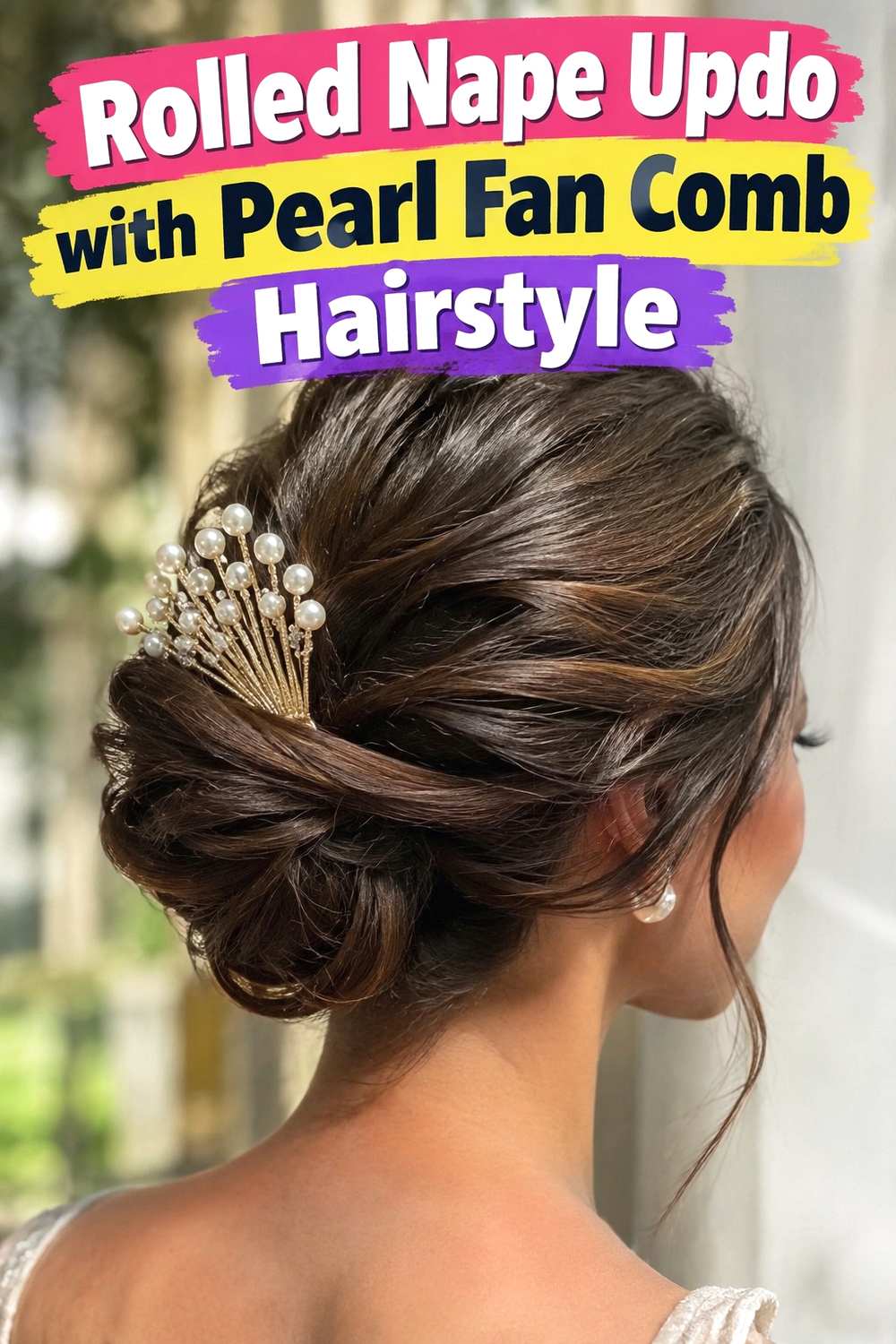 6. Rolled Nape Updo With Pearl Fan Comb Hairstyle