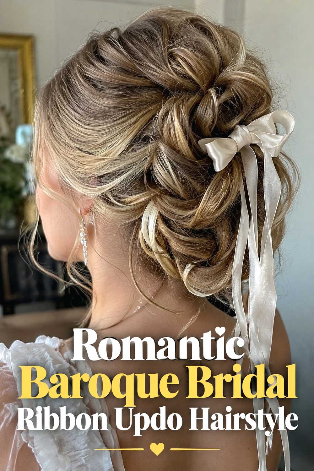 13. Romantic Baroque Bridal Ribbon Updo Hairstyle