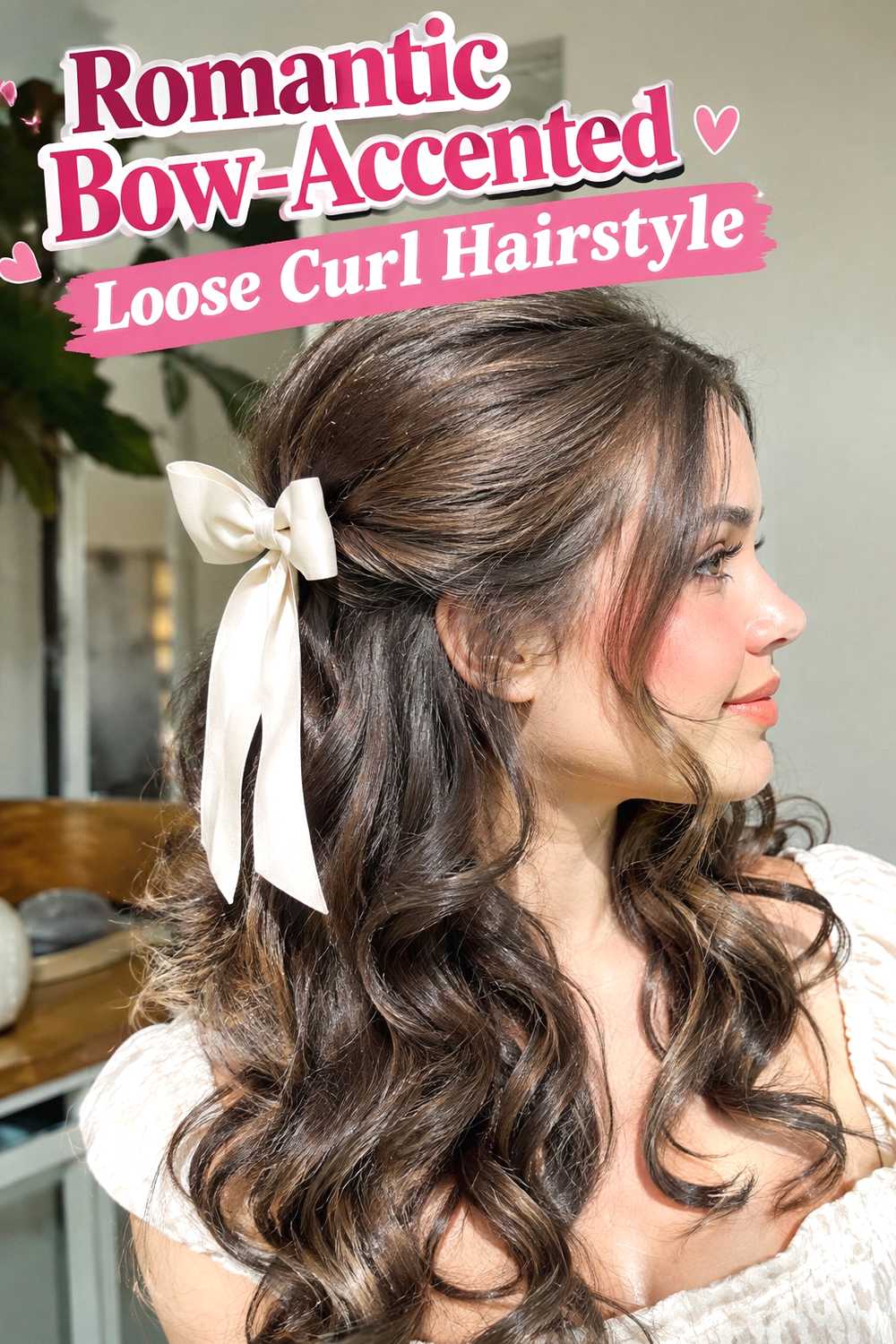 5. Romantic Bow Accented Loose Curl Hairstyle