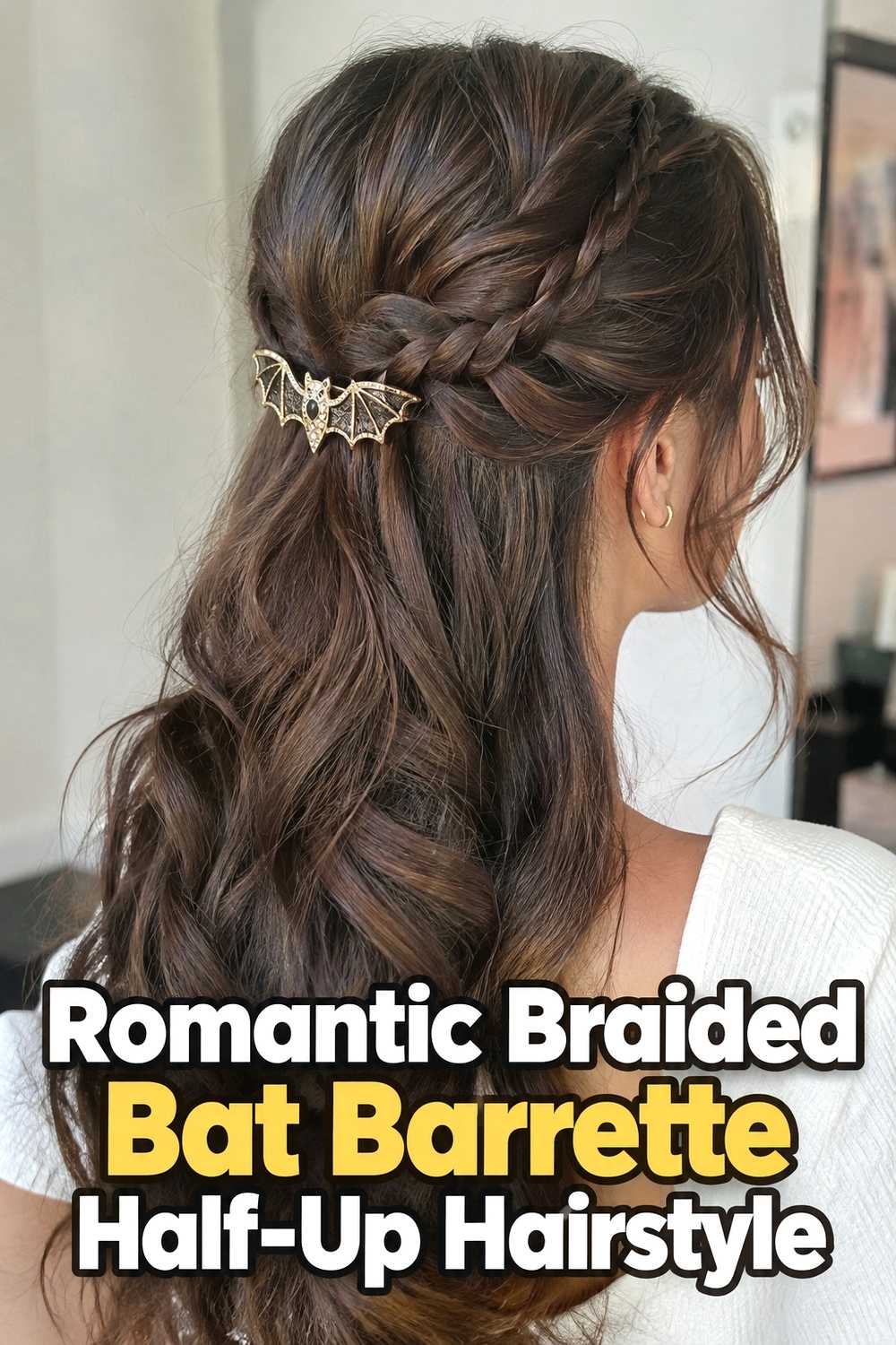 18. Romantic Braided Bat Barrette Half Up Hairstyle