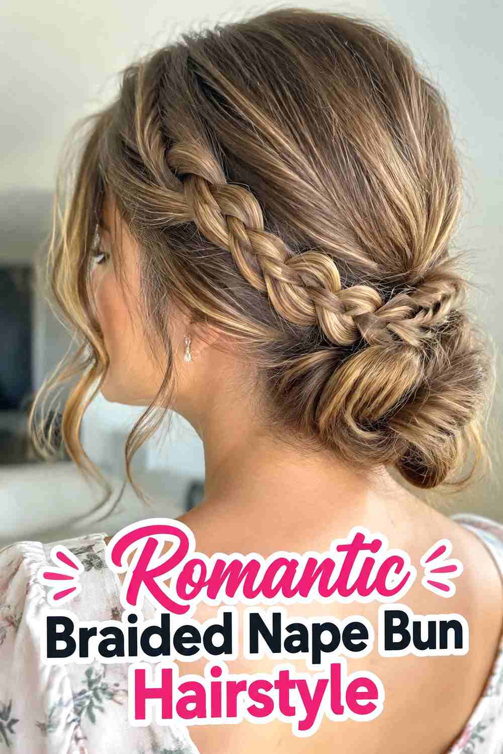 13. Romantic Braided Nape Bun Hairstyle