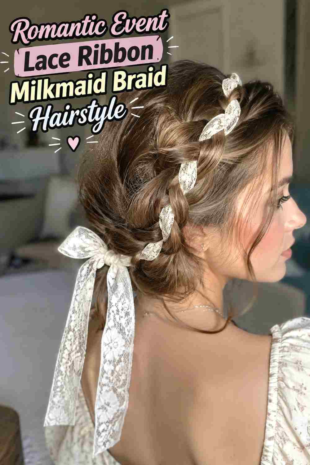 11. Romantic Event Lace Ribbon Milkmaid Braid Hairstyle