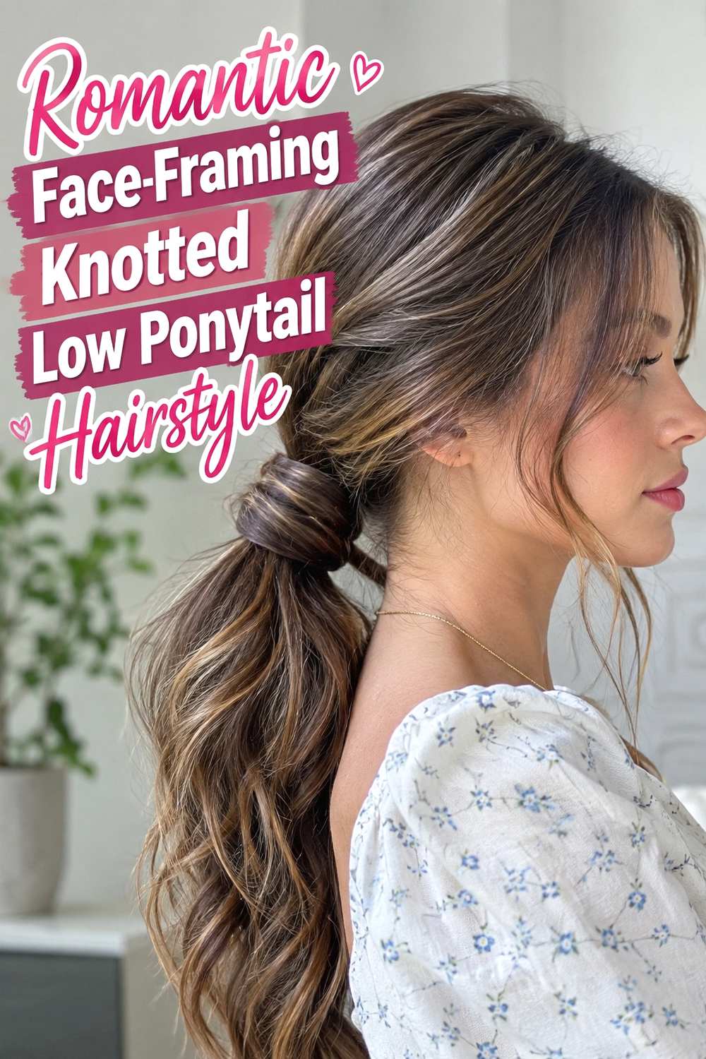 10. Romantic Face Framing Knotted Low Ponytail Hairstyle