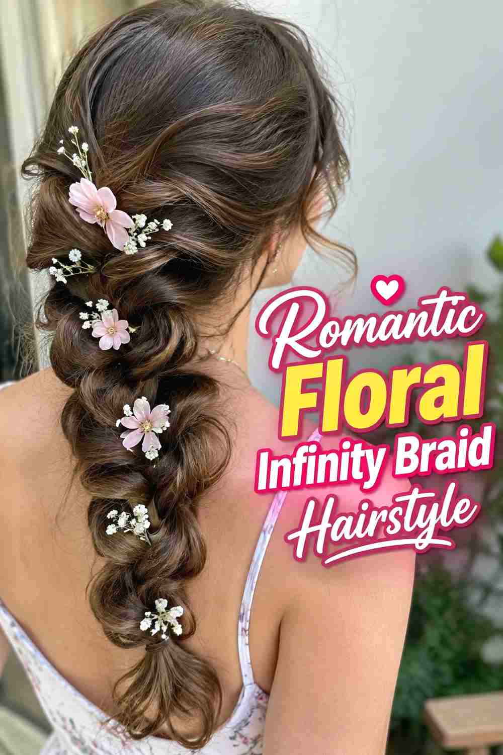 14. Romantic Floral Infinity Braid Hairstyle