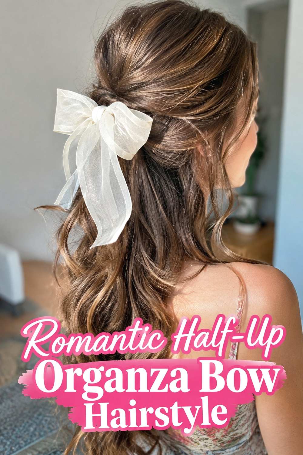 2. Romantic Half Up Organza Bow Hairstyle