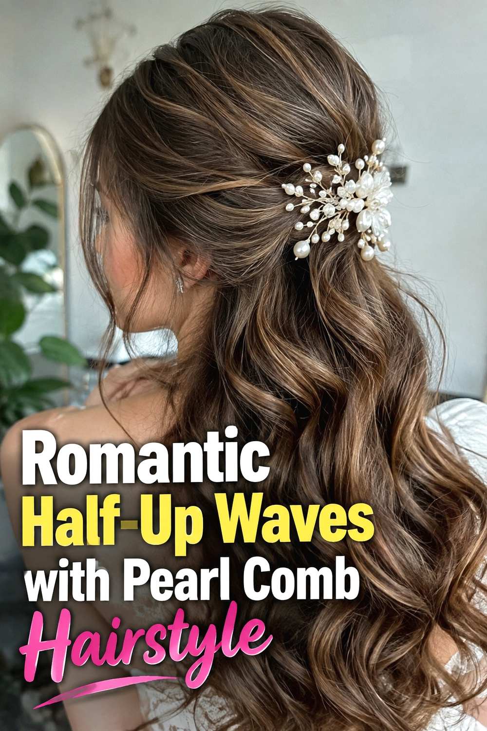 3. Romantic Half Up Waves With Pearl Comb Hairstyle